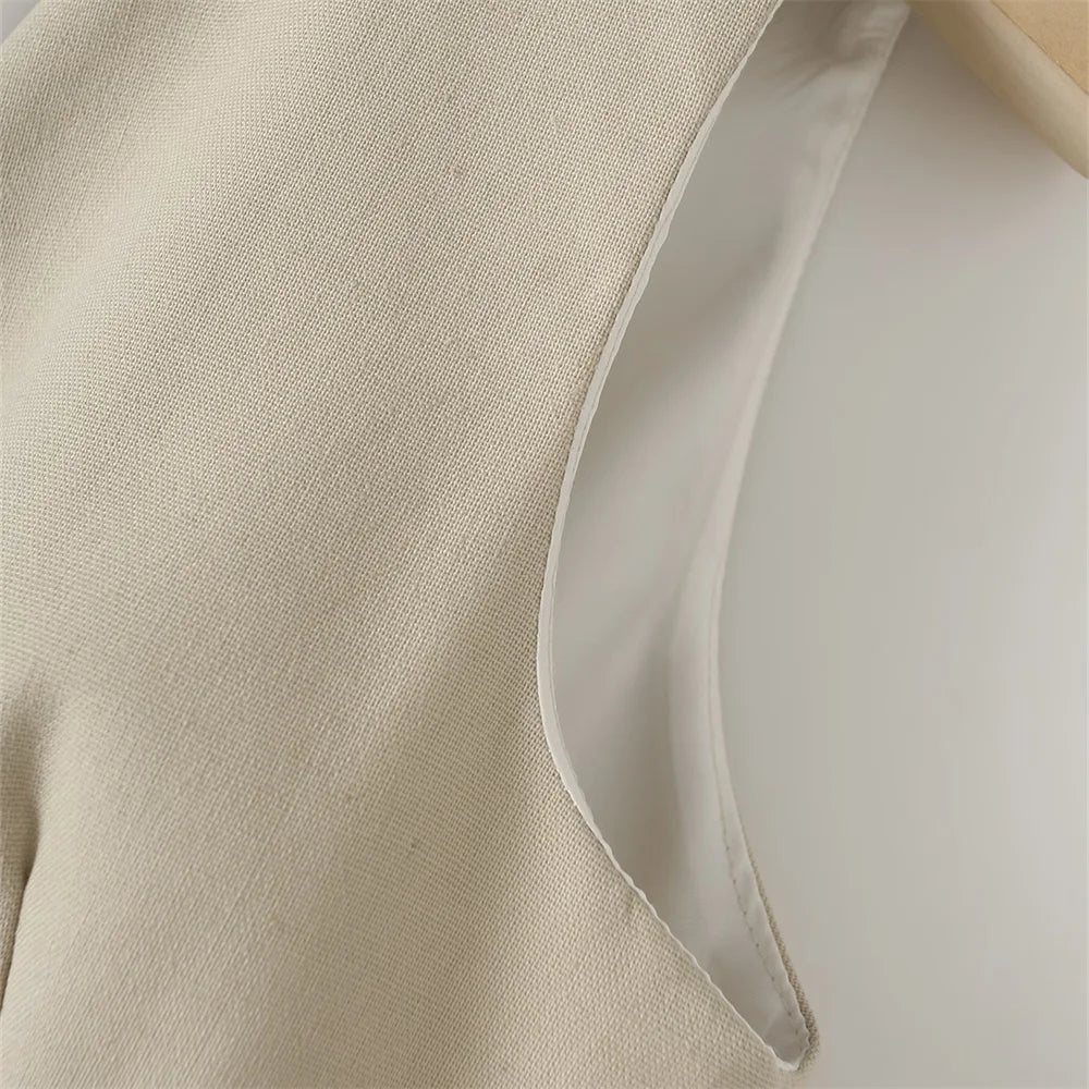 Versatile Slim Sleeveless Cotton Linen Vest and Mid-Waist Trousers Suit for Women's Commuting Style