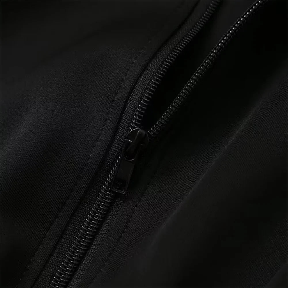 Women's Fashion Casual Zipper Pilot Jacket and High Waist Wide Leg Pants Set with Side Stripes