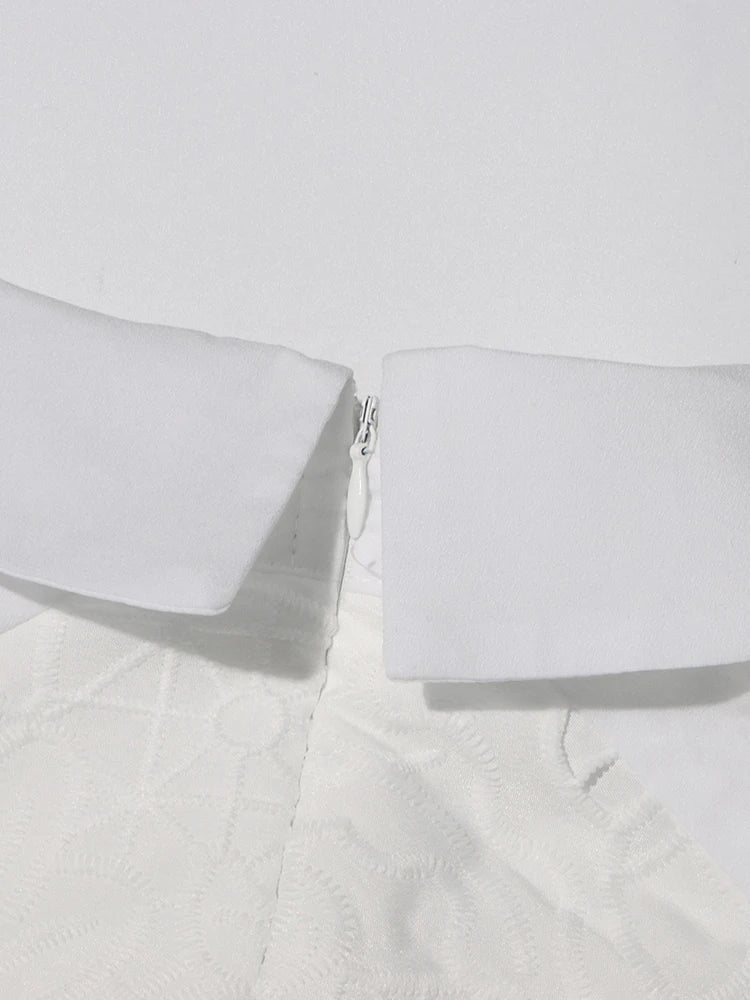 Patchwork Lace Hollow Dress Belted Lantern Sleeve For Women