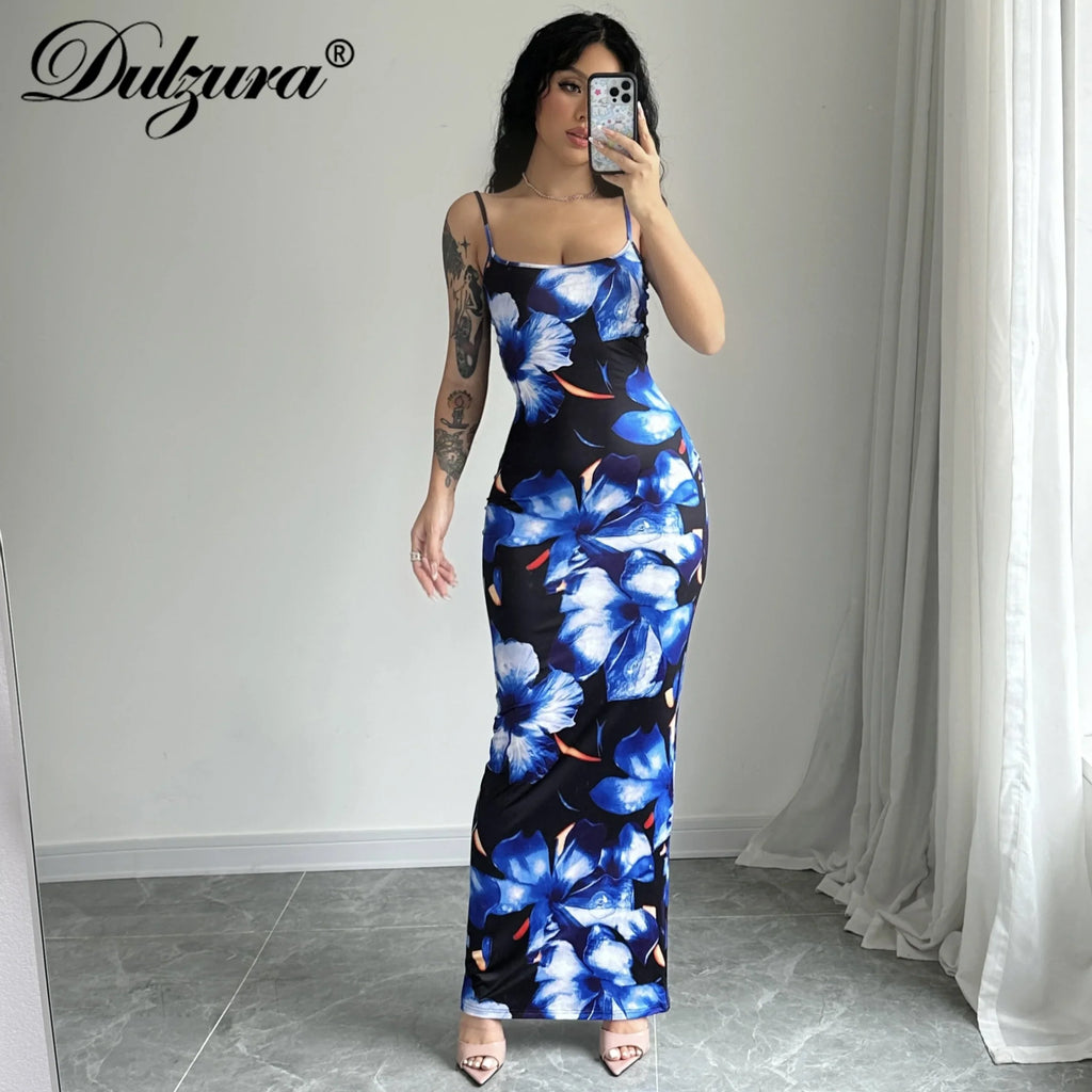 Floral Print Sexy Sleeveless Maxi Dress for Party Vacation