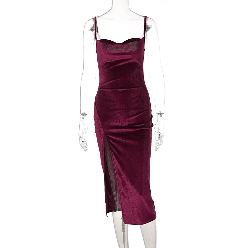 Velvet Bodycon Midi Dress For Party And Evening Wear