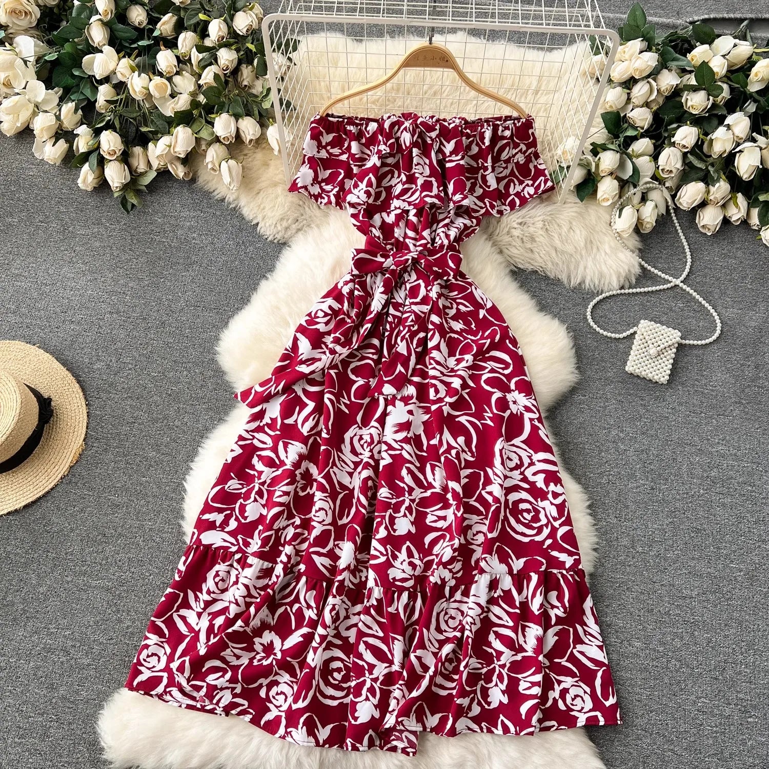Romantic Floral Off Shoulder Maxi Dress For Women Boho Chic