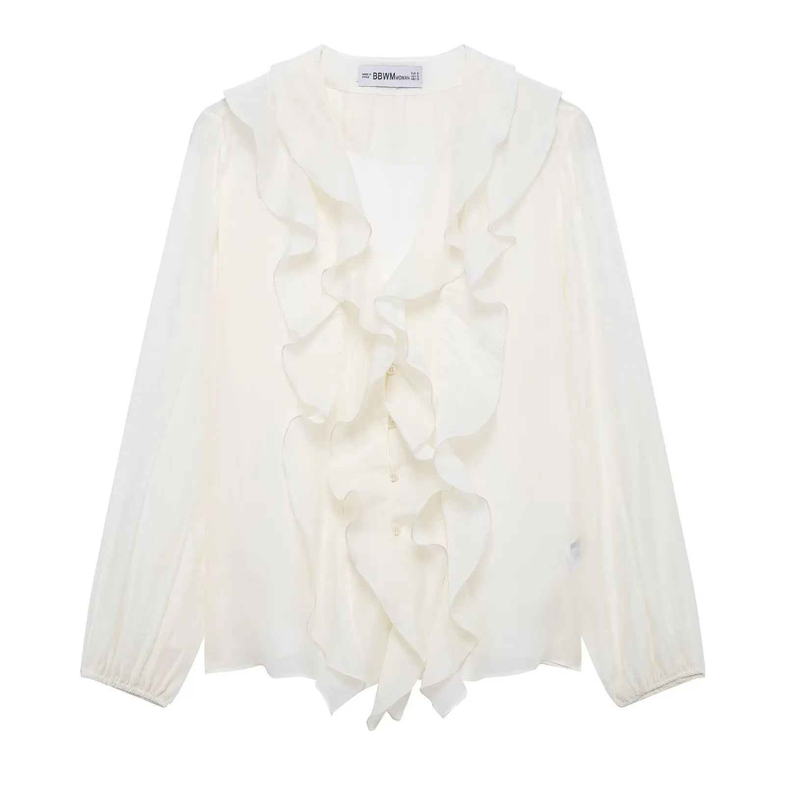 Laminated V Neck Long Sleeve Casual Shirt for Women with Versatile Temperament and Elegant Fit