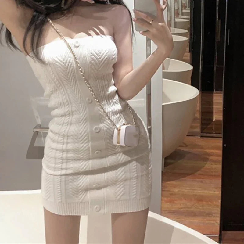 Off Shoulder Bodycon Dress Knit Ribbed Summer Streetwear
