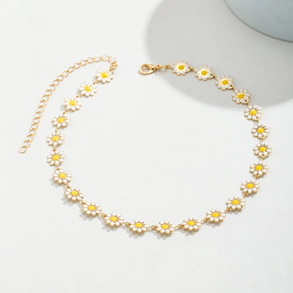 Kpop Flower Daisy Choker Necklace for Women - Gold Clavicle Chain Fashion Jewelry Gift