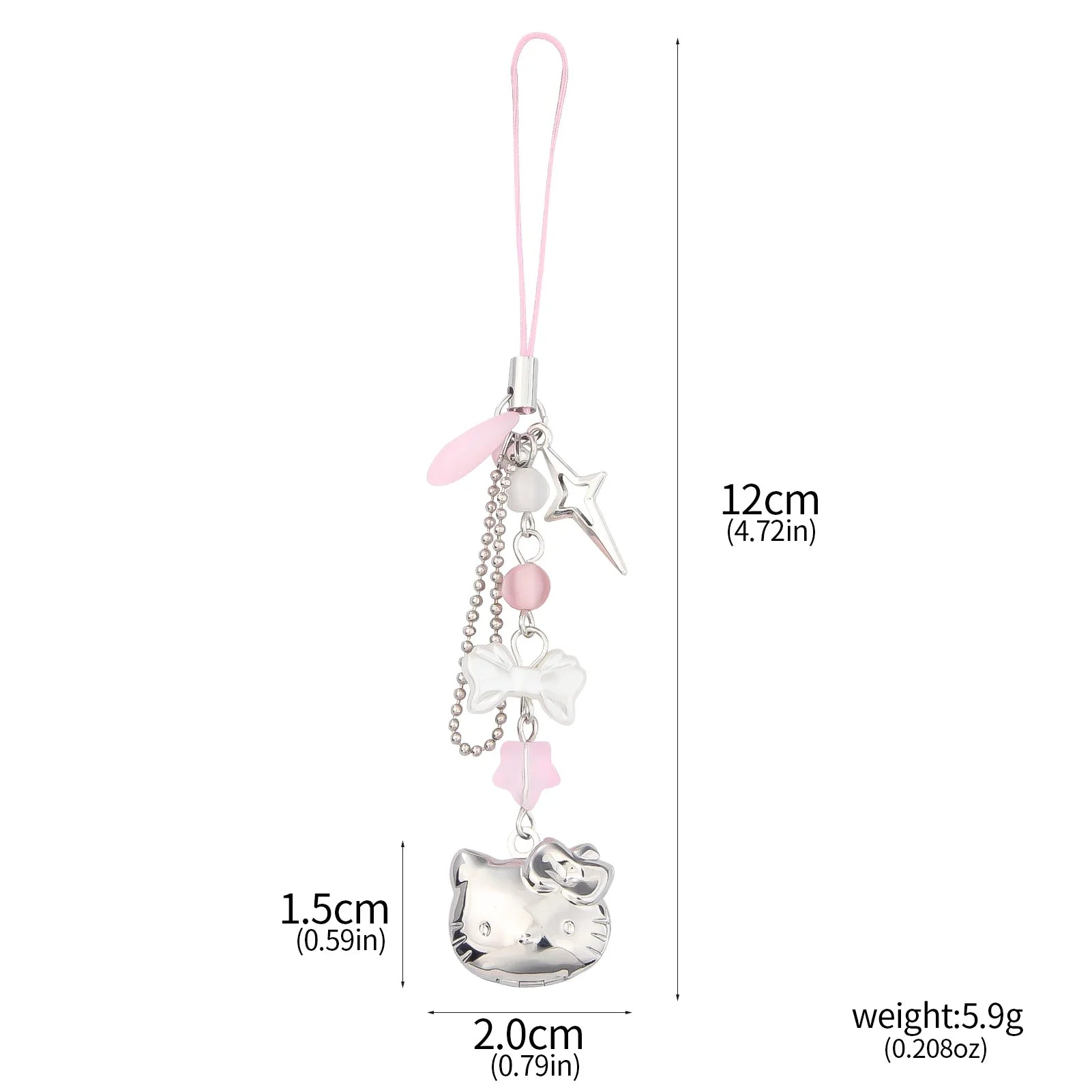Kawaii Cat Bowknot Star Charm Phone Chain Cute Cartoon Kitty Keyring Pendant for Bags and Cosplay Jewelry Gift