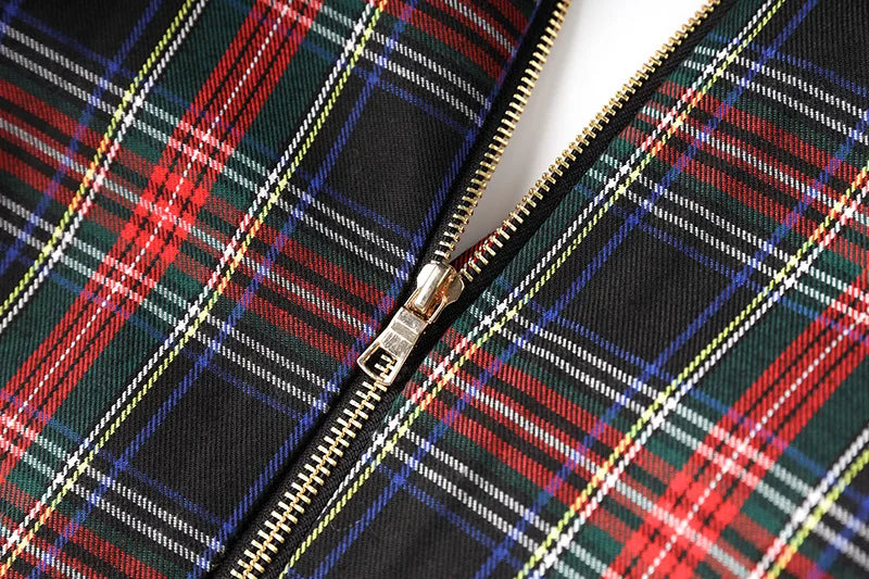 Black Red Plaid Blazer Dress With Belt For Office Women