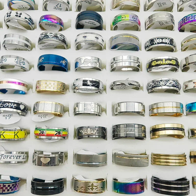 20 Pieces Mixed Style Stainless Steel Finger Rings for Women and Men Fashion Party Jewelry