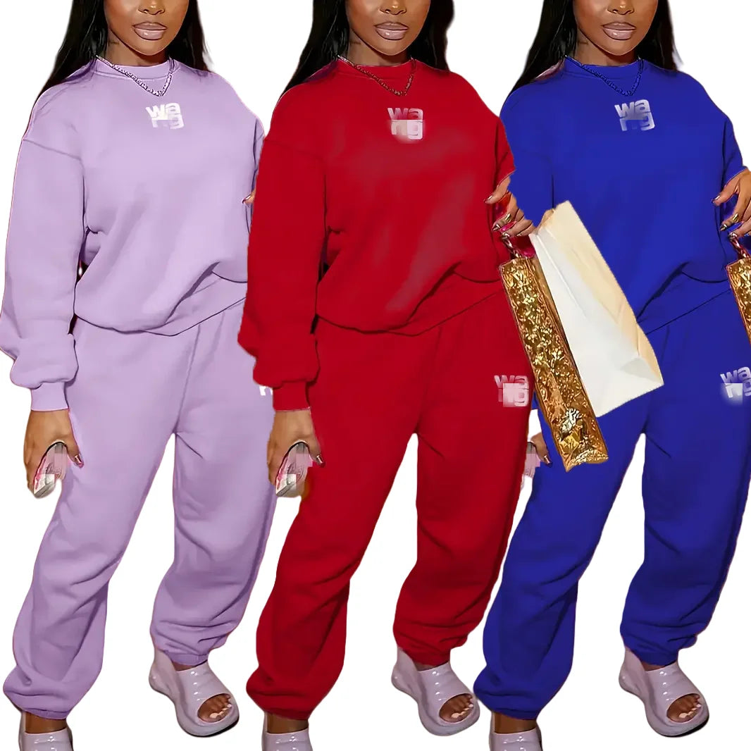 Women's High Waist Velvet Two Piece Jogging Set with Loose Thick Sweatpants and Hoodie