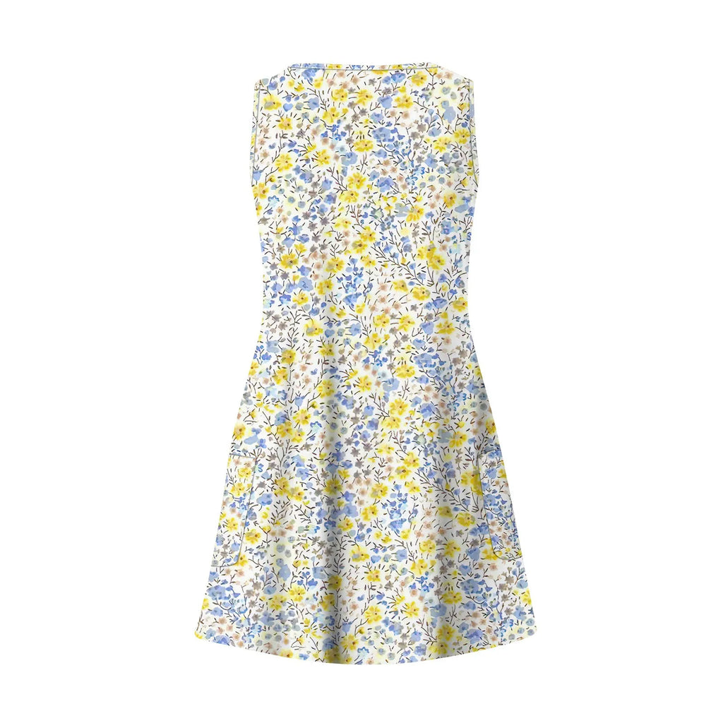 Bohemian Flower Print Beach Dress With Pockets For Women