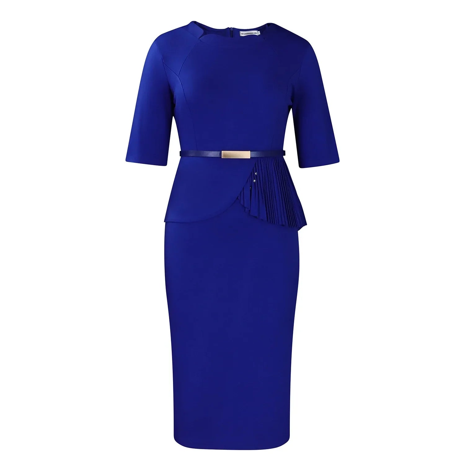 Women Square Neck Bodycon Midi Dress Belted For Work
