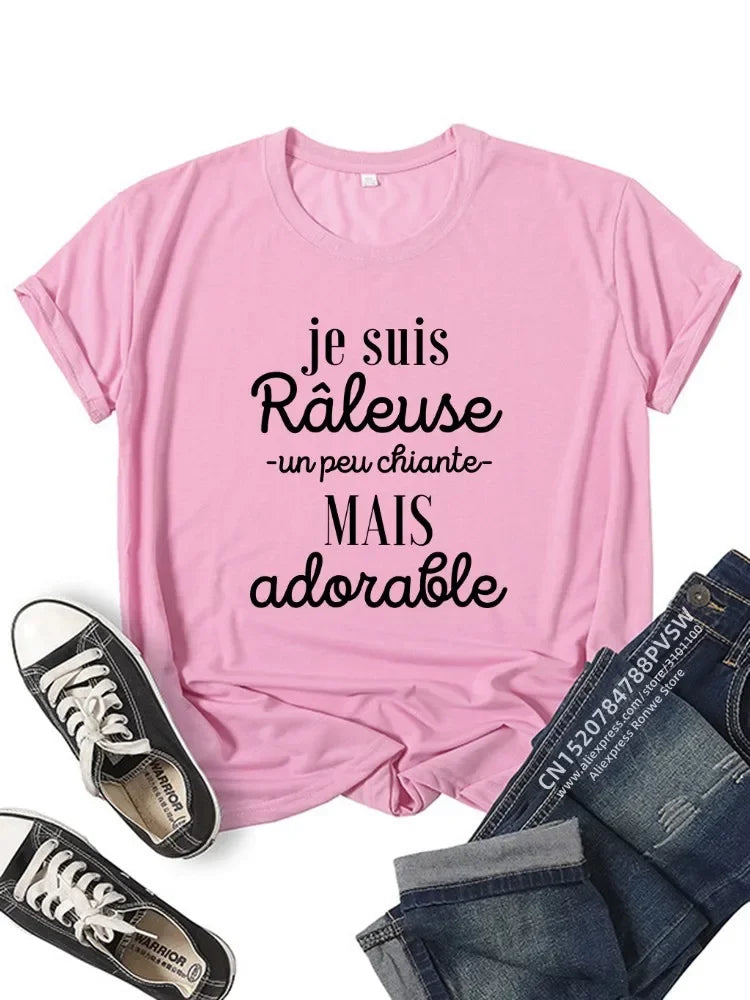 Je Suis Râleuse Graphic T-Shirt for Girls in Black and Pink Y2K Harajuku Style
