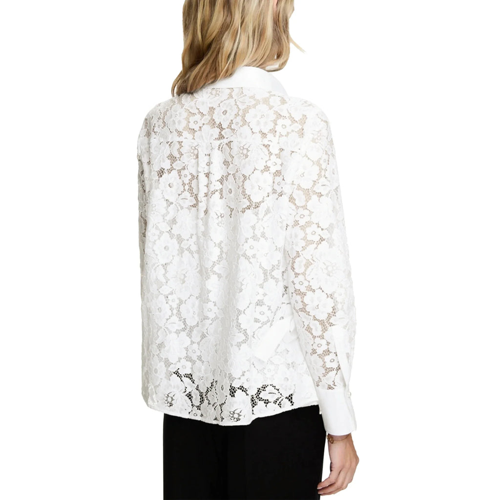 Elegant Women Blouse Lace Hollow Out V Neck Button Down Office Shirt Spring Fashion Top