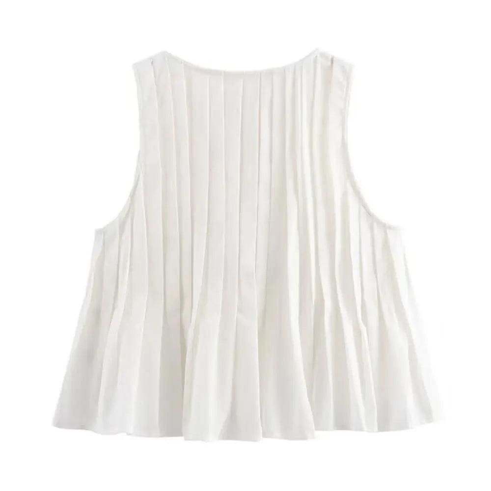 Women's 2-Piece Fashion Set Solid Pleated Vest Top and High Waist Midi Skirt Chic Coordinated Outfit for Elegant Style