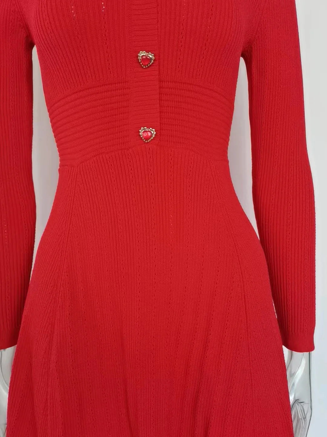Knitted Long Sleeve V Neck Button Party Dress for Autumn