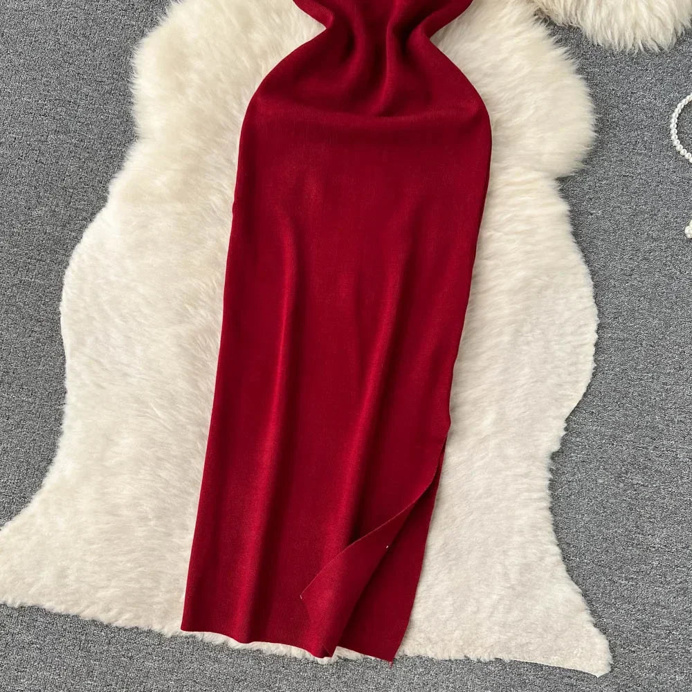 Sleeveless Wrap Midi Dress Hollow Split For Summer Beach