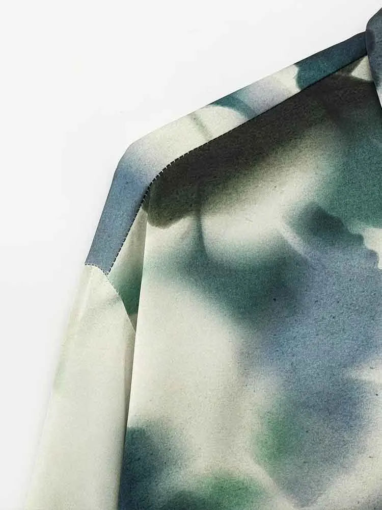 Elegant Printed Silk Satin Lapel Long Sleeve Shirt for Women with Soft Texture and Stylish Fit