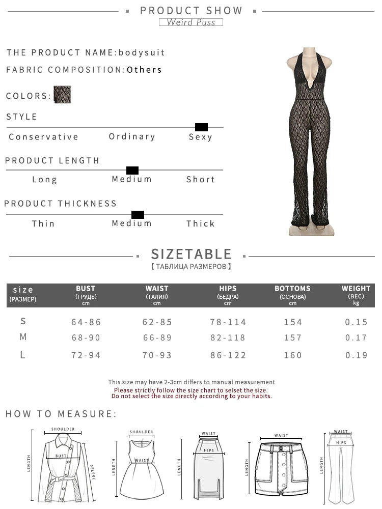 Sexy Mesh Halter Jumpsuit for Women Backless Skinny Low-Neck Midnight Clubwear Birthday Party Workout Overalls