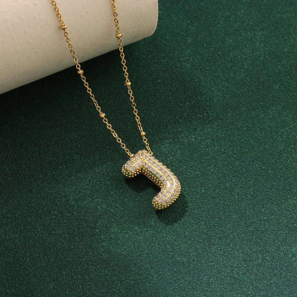 Luxury Zircon Crystal Initial Necklace for Women Stainless Steel Choker Chain Jewelry