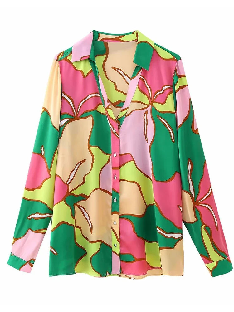 Willshela Women Floral Printed Single Breasted Blouse Vintage Lapel Neck Long Sleeve Chic Shirt