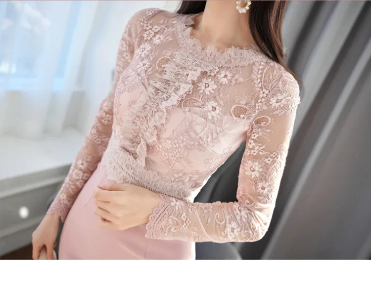 Korean Lace Bodycon Dress Women Office Sheath Pencil