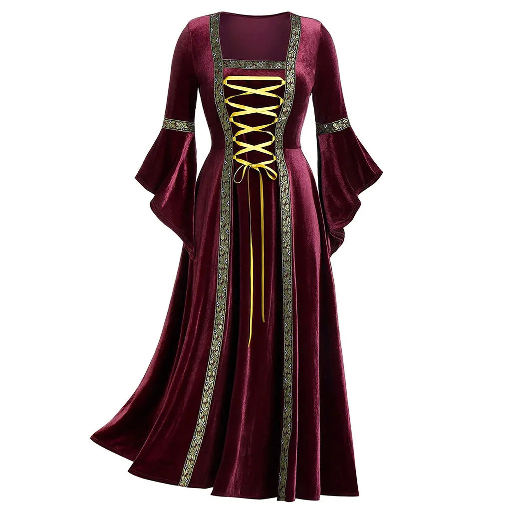 Medieval Cosplay Dress for Women Long Sleeve Elegant Gown