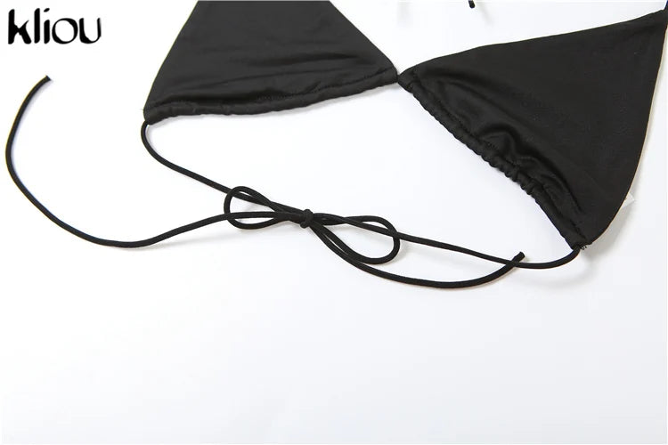 Mesh Halter Neck Two Piece Set For Women Sheer Swinging Crop Top With Solid Long Skirt Sexy Summer Midnight Outfit