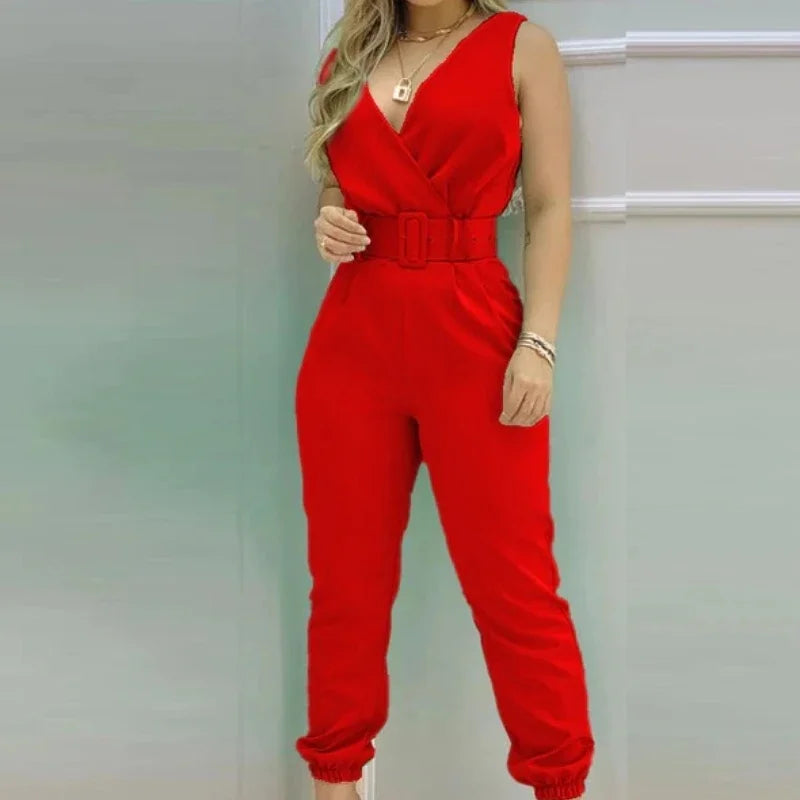 Summer V-Neck Backless Printed High Waist Jumpsuit for Women Sexy Bodysuit Overalls Streetwear Elegant Fit