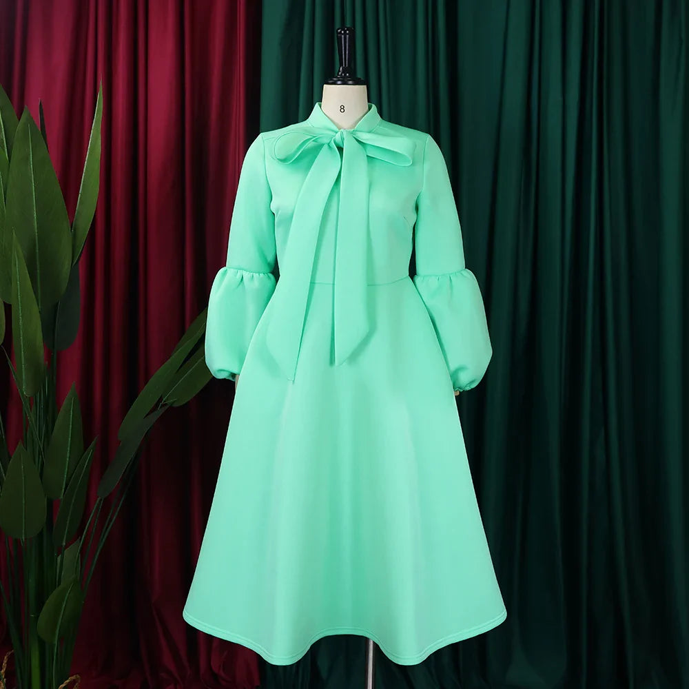 Elegant A Line Midi Dress With Bow Collar For Party