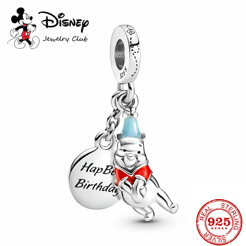 925 Sterling Silver Mickey Minnie Charm Beaded Fit Snake Bracelet DIY Ladies Jewelry