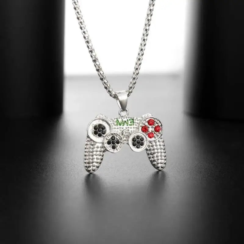 Trendy Gamepad Lightning Stainless Steel Necklace for Women and Men in Gold Color with Crystal Embellishments