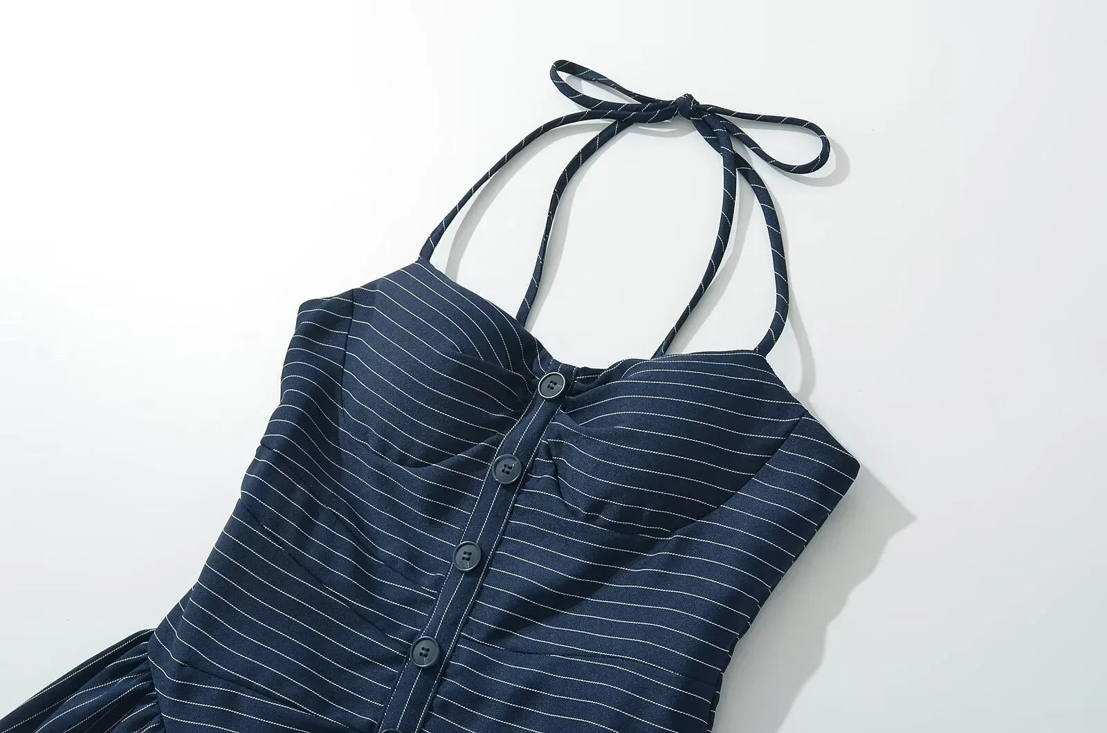 French Retro Halter Neck Striped Dress Slim Fit For Women