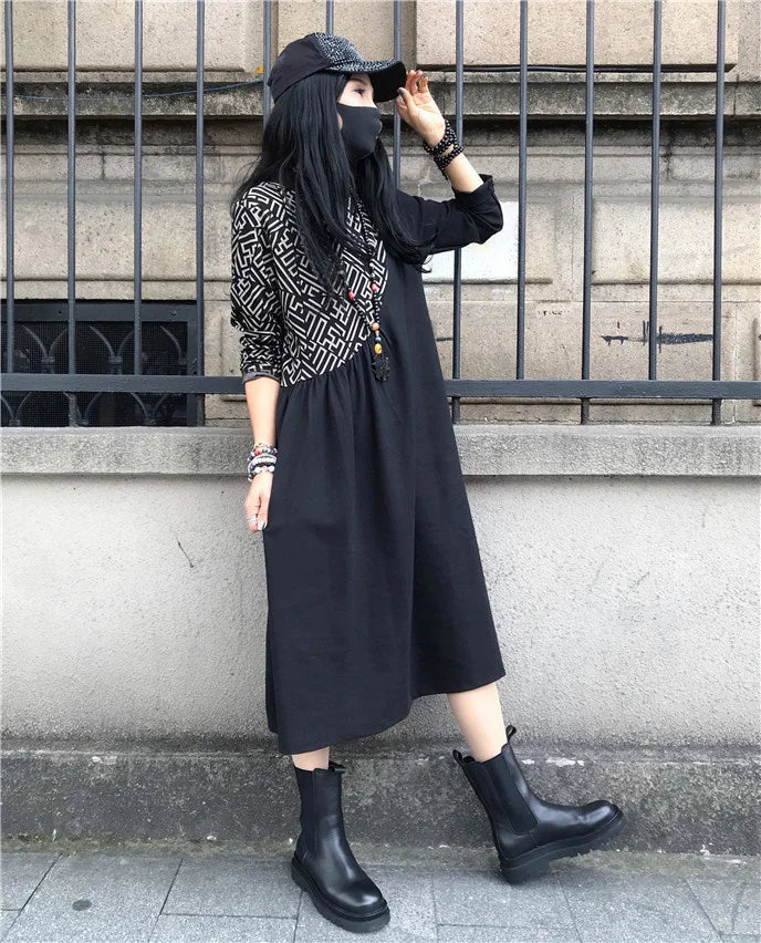 Loose Printed Turtleneck Dress For Women Elegant Casual