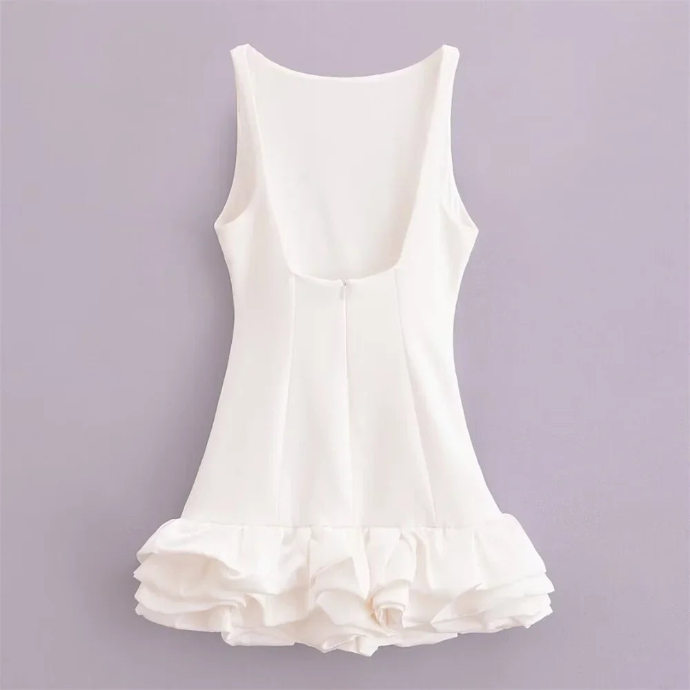 White Sleeveless Mini Dress for Women Elegant Autumn Fashion