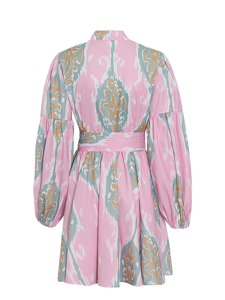 Printed Lantern Sleeve Dress For Women Summer Lightweight