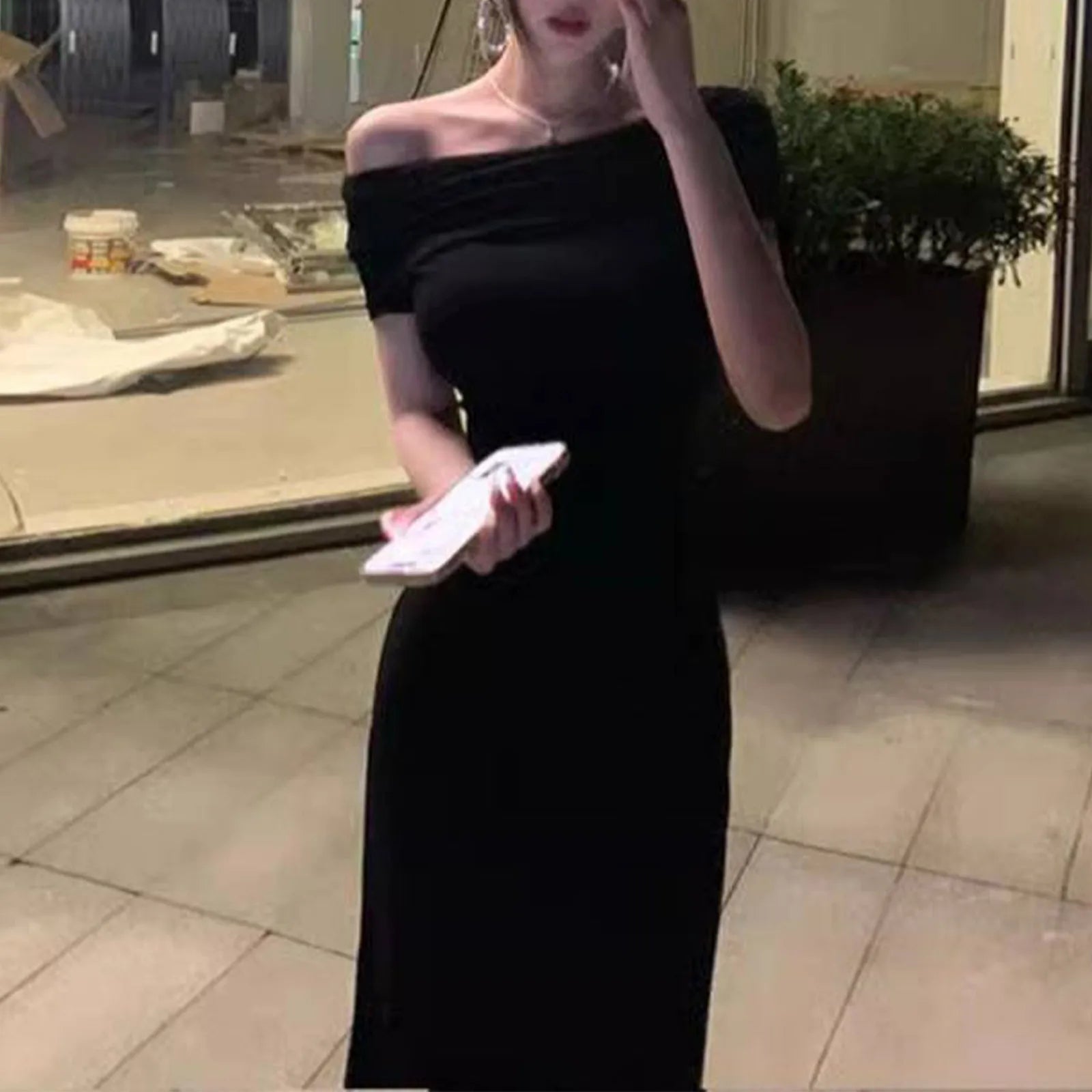 One Shoulder Long Sleeve Dress For Women Slim Fit Winter