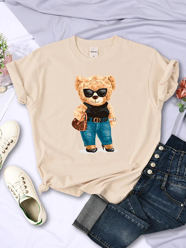 Fashion Teddy Bear Graphic T-Shirt for Women Casual Hip Hop Short Sleeves O-Neck Breathable Summer Tee