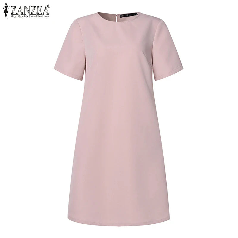 Summer Dress For Women Short Sleeve Knee Length With Pockets