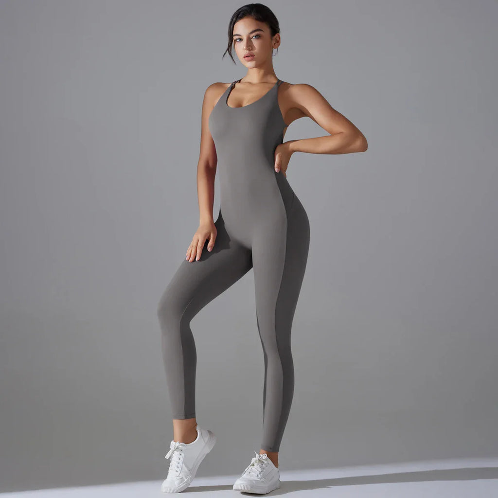 Backless Bodycon Scrunch Jumpsuit for Women with Push Up Design Perfect for Dance and Fitness Sleeveless Yoga Sport Overall