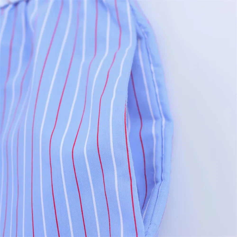 Women's Casual Striped Loose Shirt and Pants Set for Spring and Summer Fashion