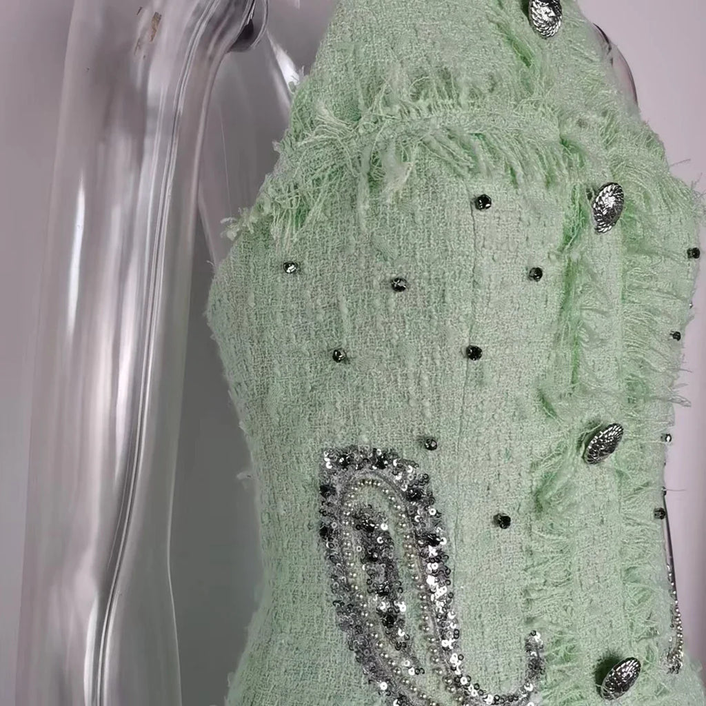 Rhinestone Sequin Halter Backless Party Sexy Mini Dress