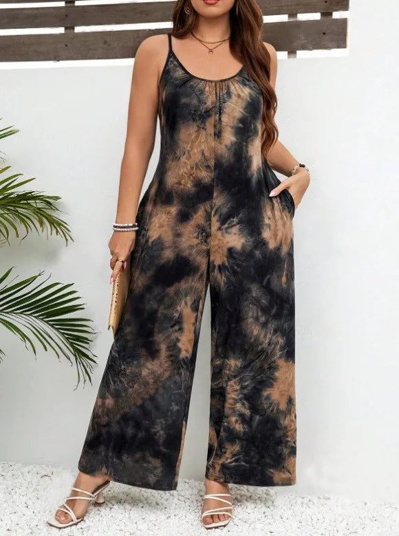 Summer Women's Printed Strap Vest Jumpsuit Casual Loose Fit Pants Stylish Lightweight Outfit