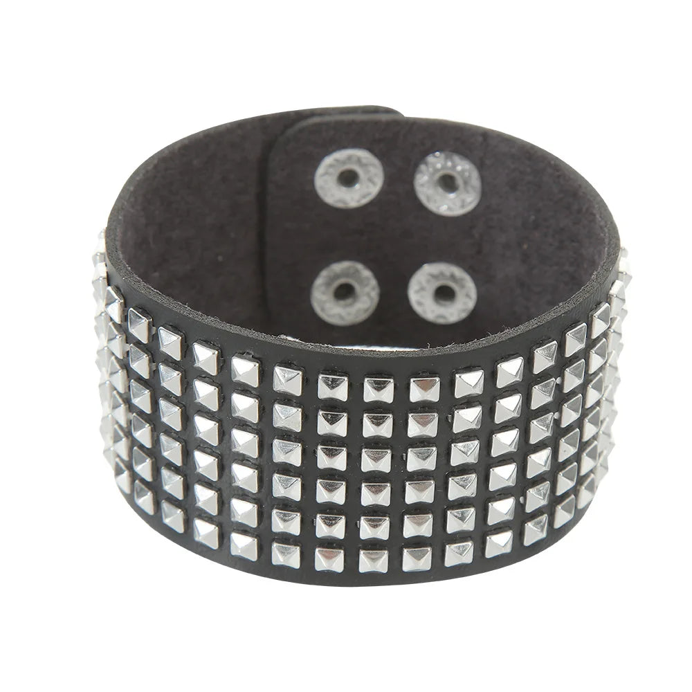 PU Leather Studded Gothic Cuff Bracelet Adjustable Punk Rivet Wristband for Men and Women