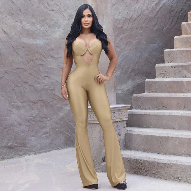 V-Neck Strapless Hollow Out One-Piece Jumpsuit Tight Fit Sporty Fitness Bodysuit for Buttock and Abdomen Lifting