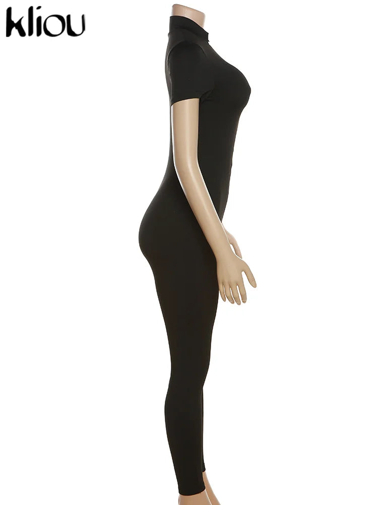 Women's Autumn Ankle-Length Slim-Fit Milk Silk Jumpsuit with Front Zipper Casual One-Piece Overall for Junior Girls