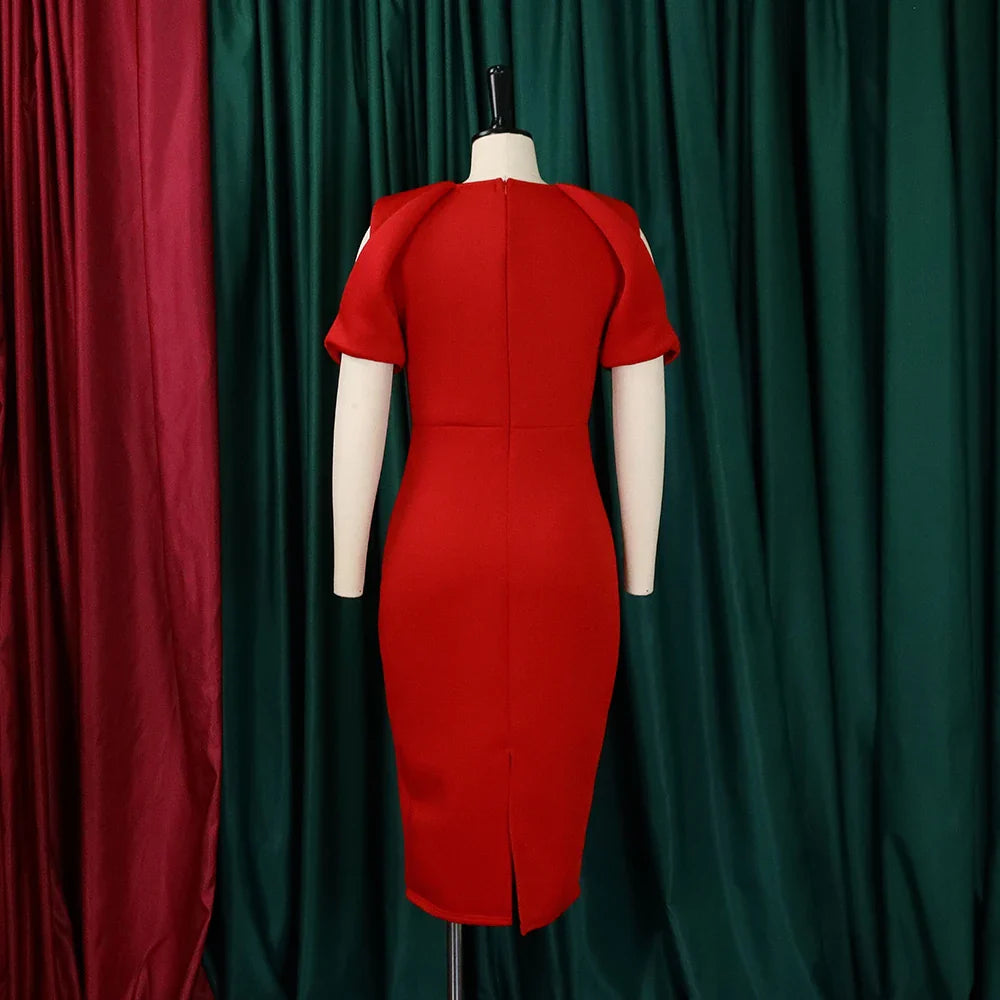 Elegant Cold Shoulder O Neck Dress For Women Mid Calf Party