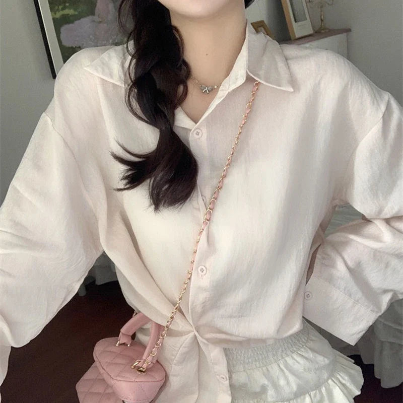 Purple Sunscreen Long Sleeve Shirt for Women Lightweight Single Breasted Loose Casual Blouse with Turn Down Collar