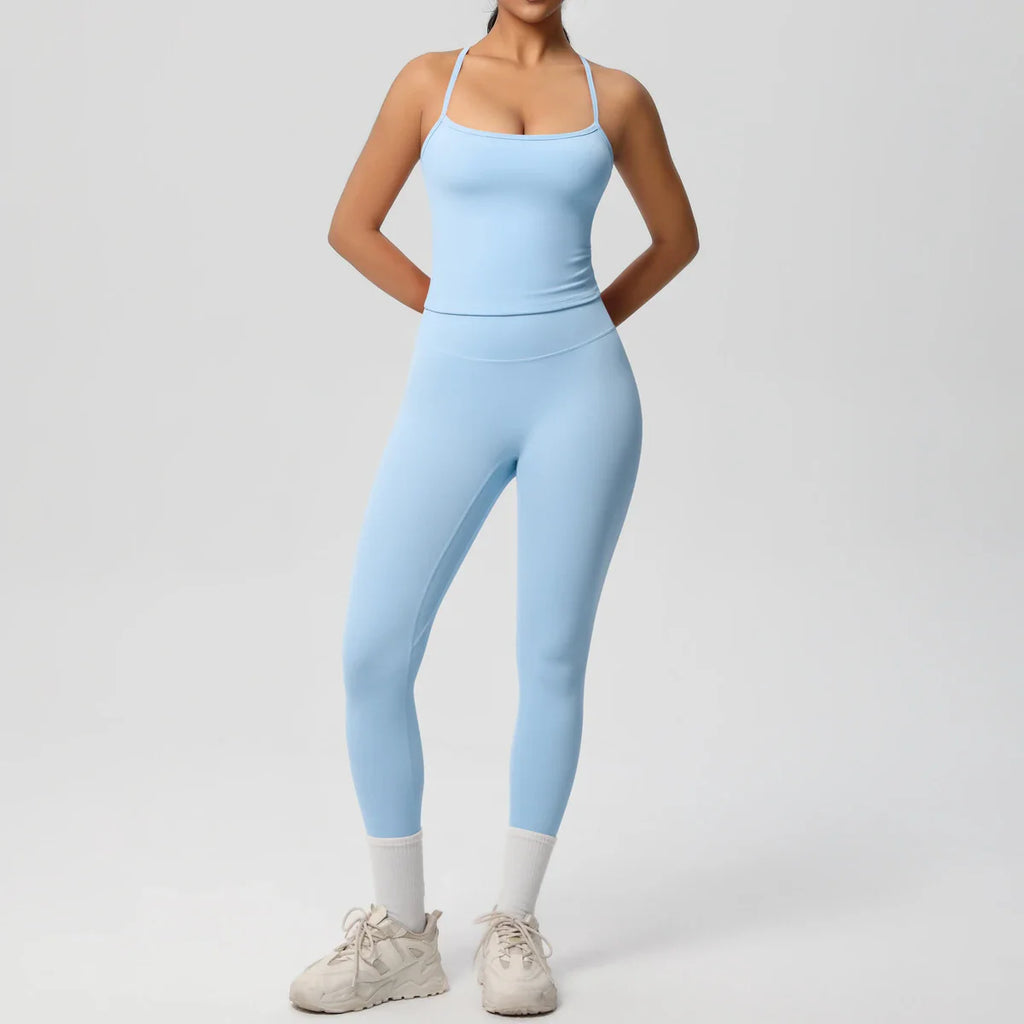 2PCS Nude Feeling Yoga Set for Women Push Up Sport Bra and High Waist Leggings Fitness Running Workout Tracksuit Activewear