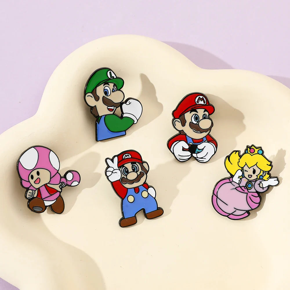 5 Pcs Super Mario Metal Brooch Set Enamel Lapel Pins for Backpack and Clothing Accessories