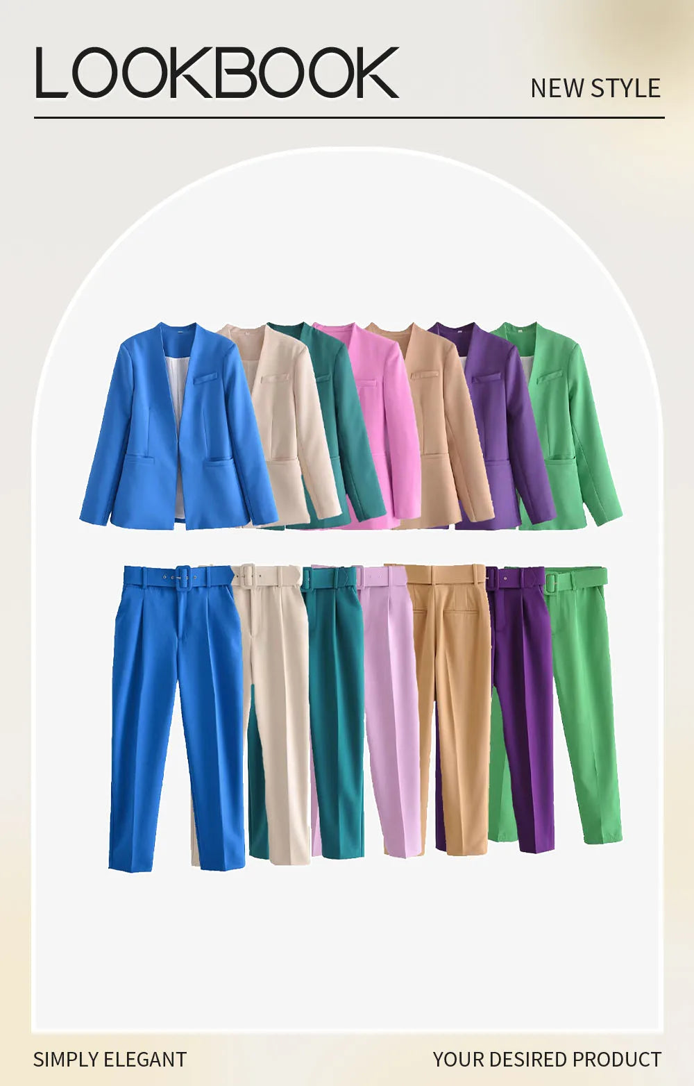 Women's Solid Color Suit Set with Buckle Free Belt Design for Spring and Summer Fashion